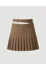 Brown Deconstructed Pleated Mini Skirt