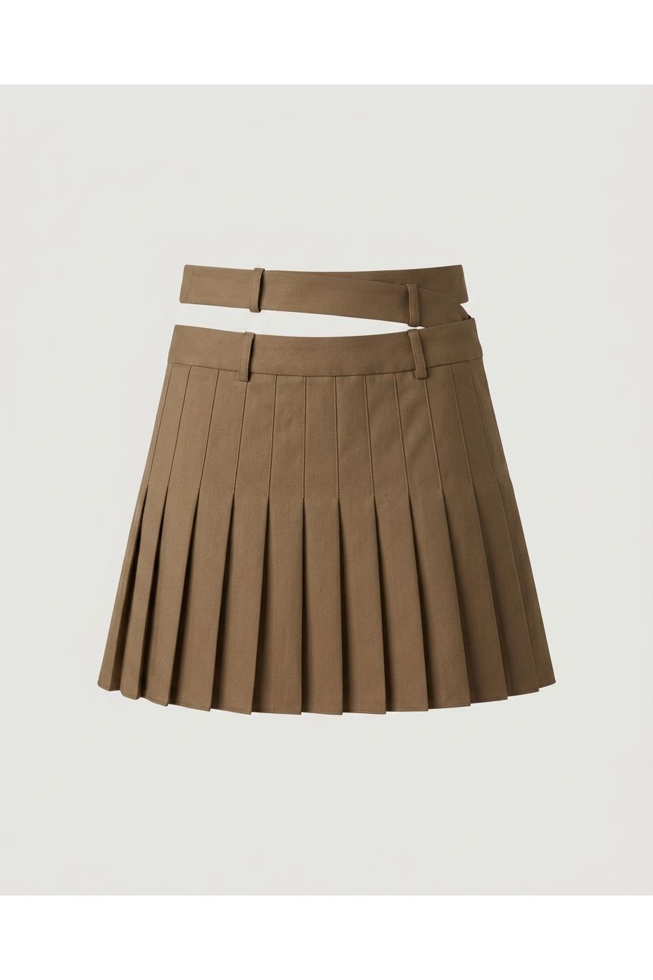 Brown Deconstructed Pleated Mini Skirt