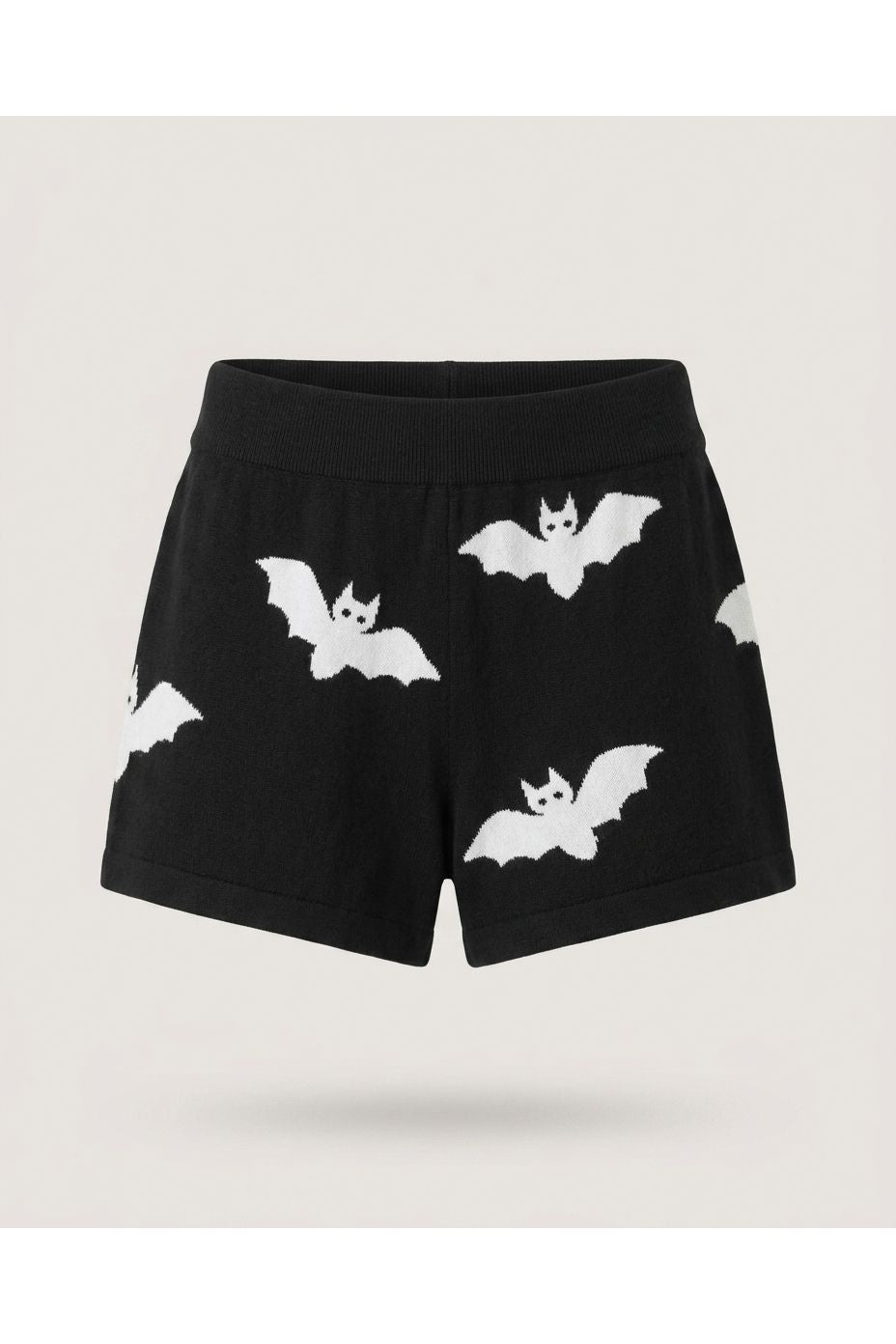 Black Bat Intarsia Knit Shorts