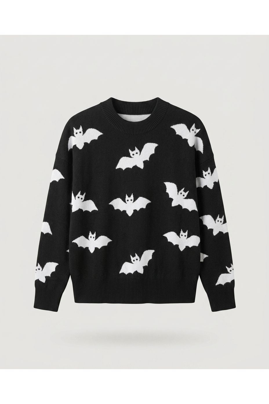 Black Bat Pattern Knit Sweater