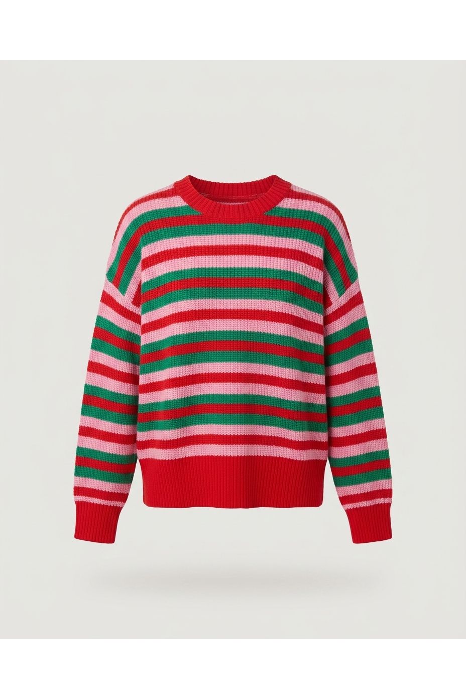 Red And Green Multi Striped Knit Sweater