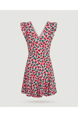 Pink Cherry Print Ruffle Mini Dress