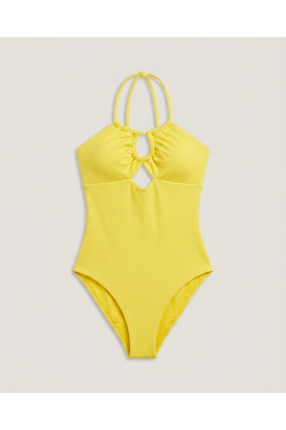 Yellow Ribbed Cutout One-piece