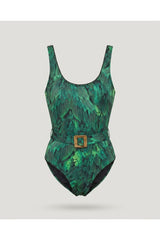 Green Printed Belted One Piece