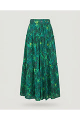 Green Tiered Belted Maxi Skirt