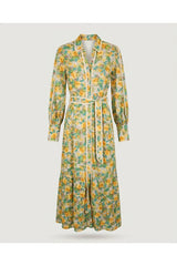 Multi Yellow Belted Long Sleeve Shirt Dress