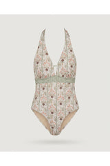 Multi Green  Floral Plunge One Piece