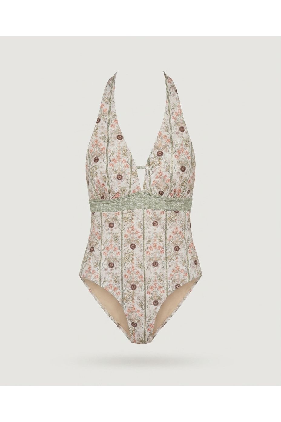 Multi Green  Floral Plunge One Piece