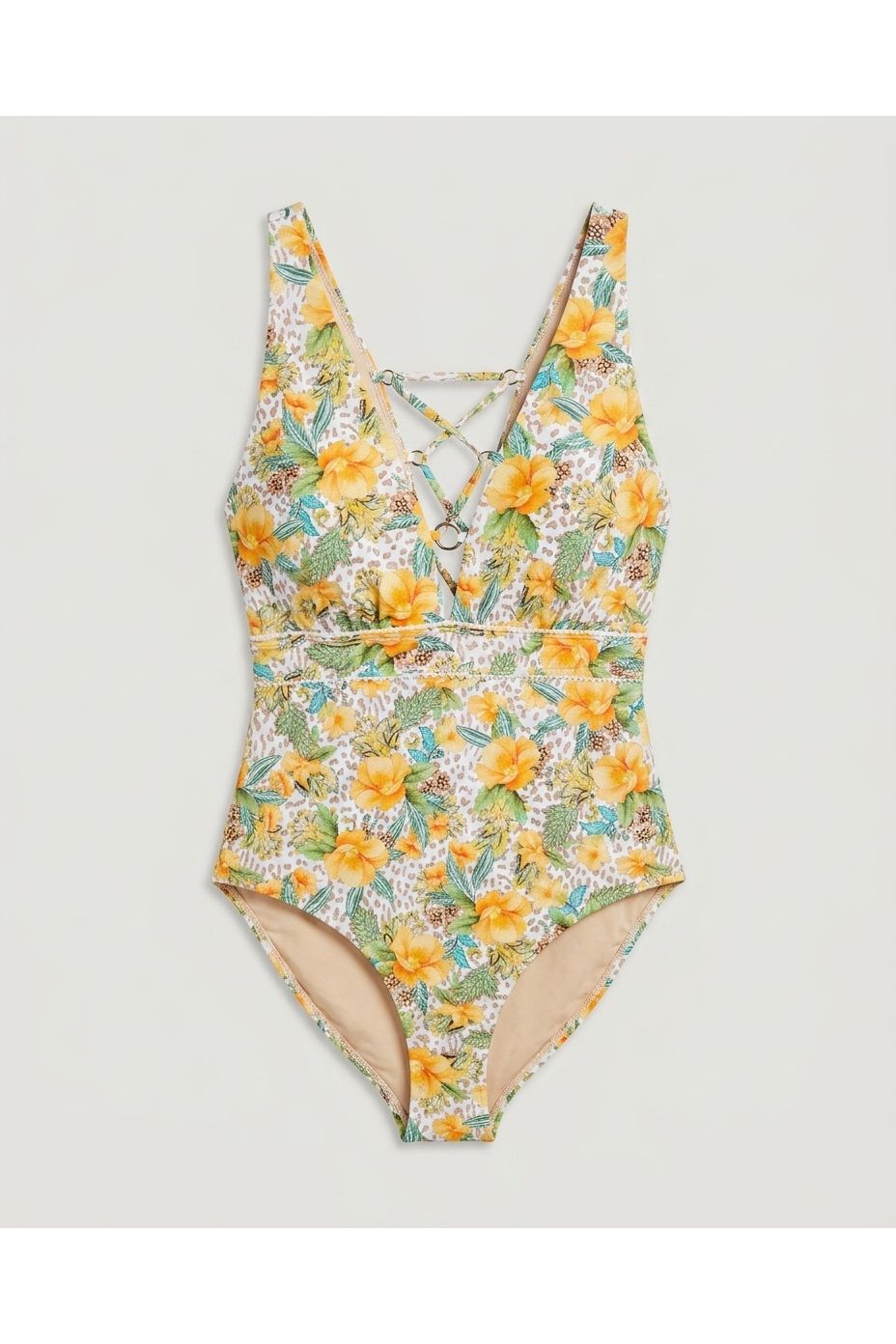 Yellow Flora Printed Swimsuit