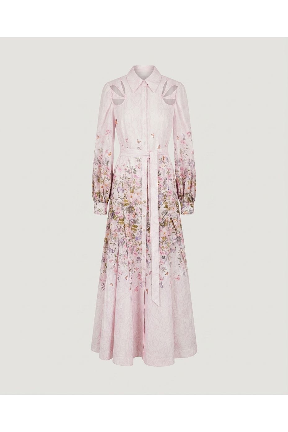 Pink Floral Belted Maxi Dress