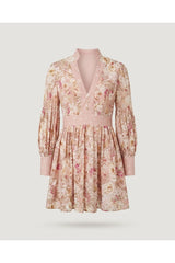 Pink Floral Long Sleeve Mini Dress