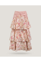 Pink Tiered Floral Maxi Skirt