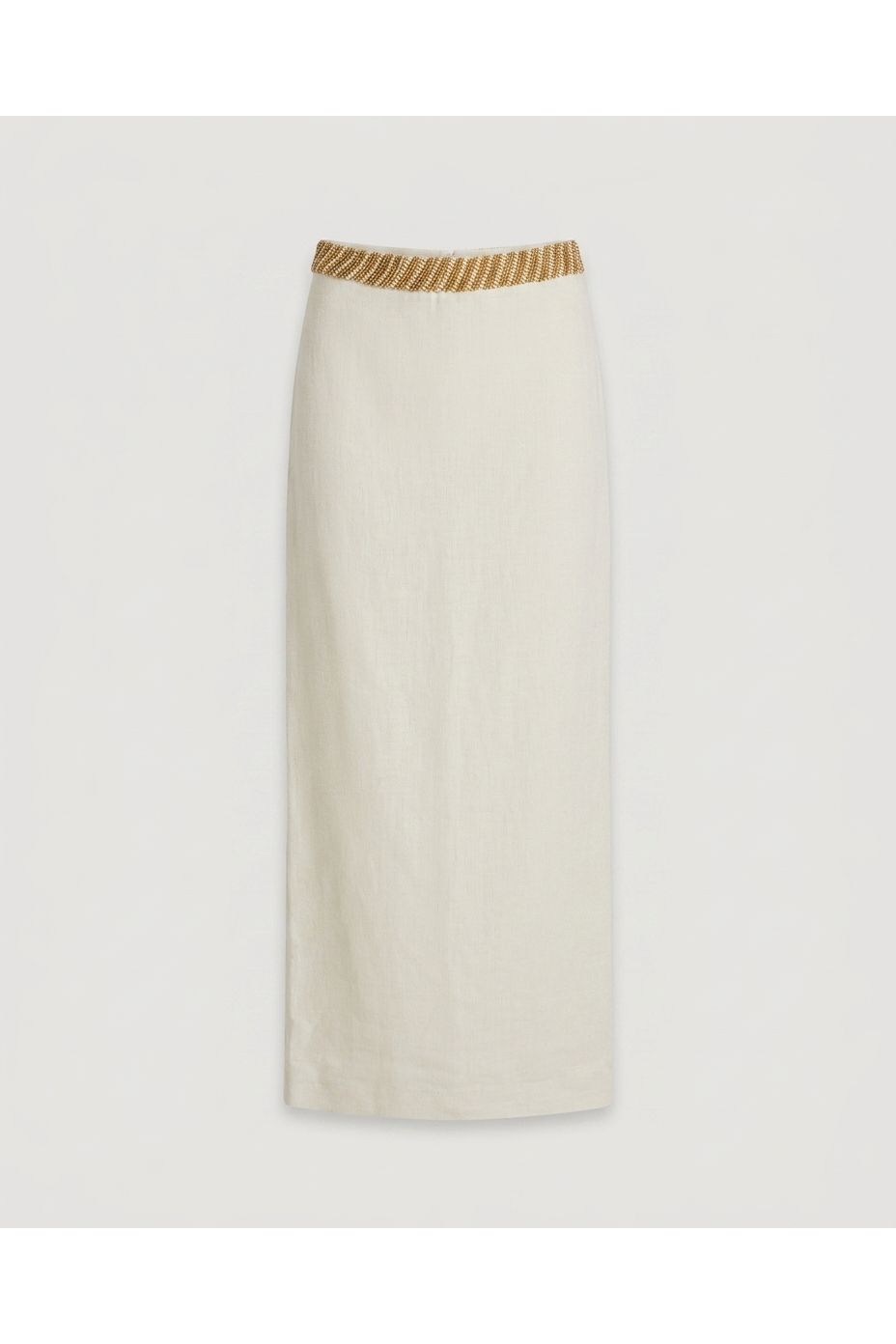Beige Beaded Waist Maxi Skirt