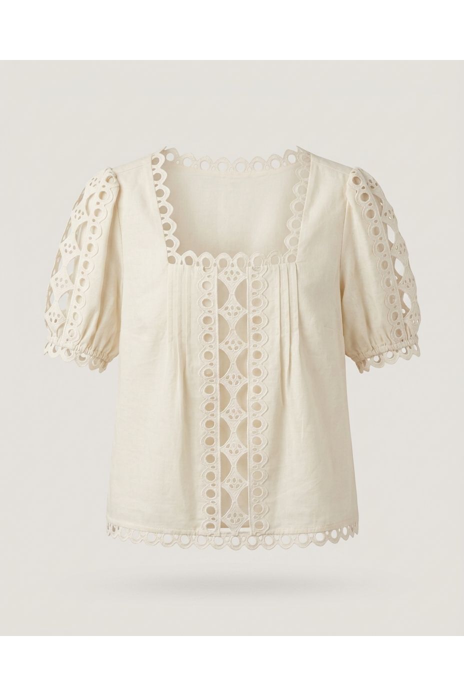 Beige Square Neck Eyelet Top