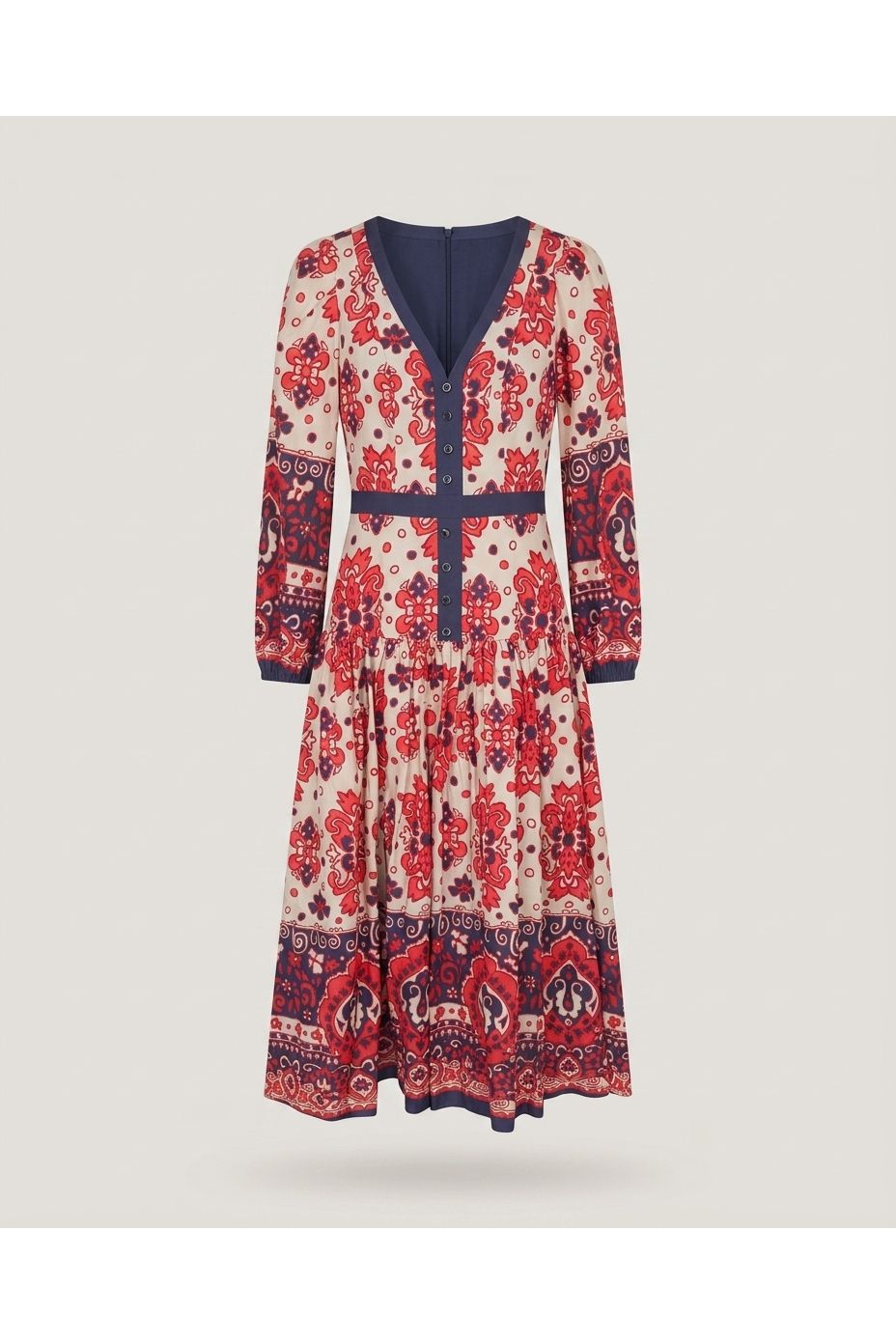 Multi Printed Long Sleeve Maxi Dress