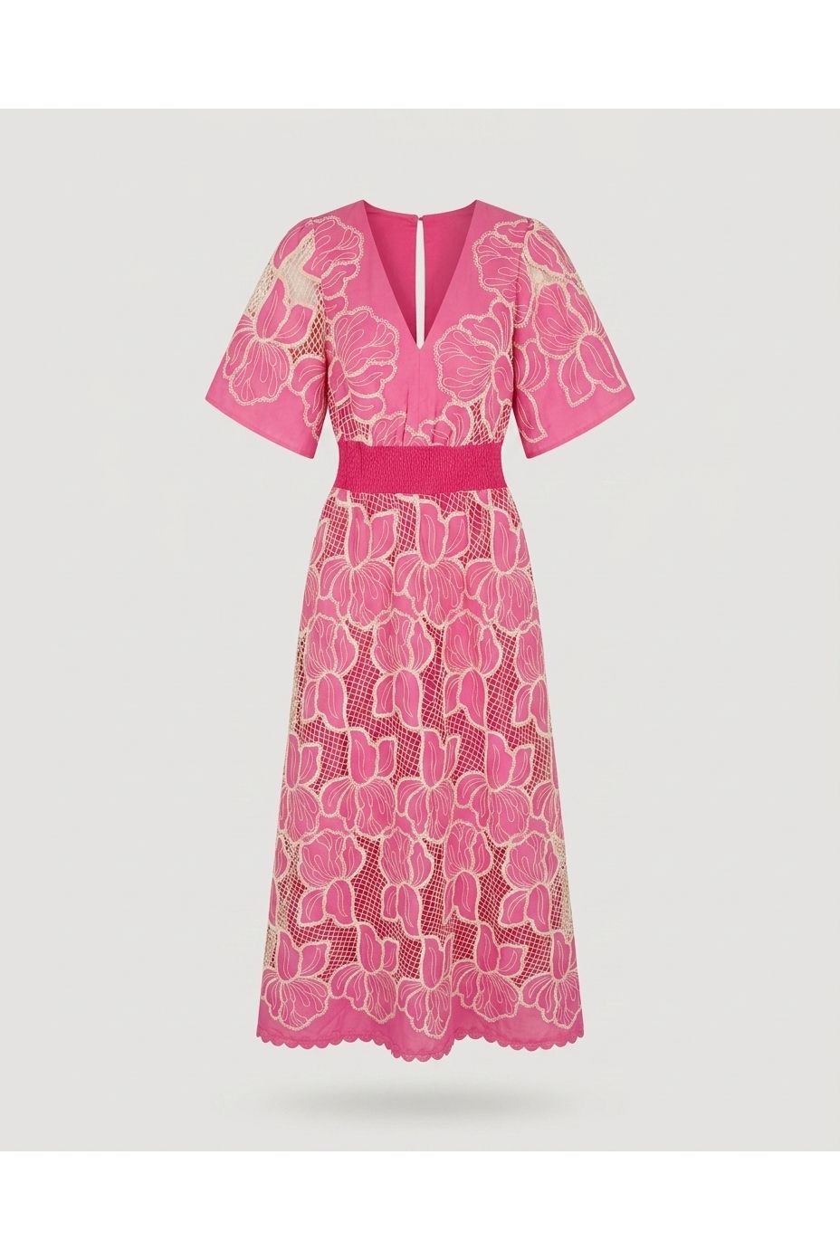Pink Floral Embroidered Maxi Dress
