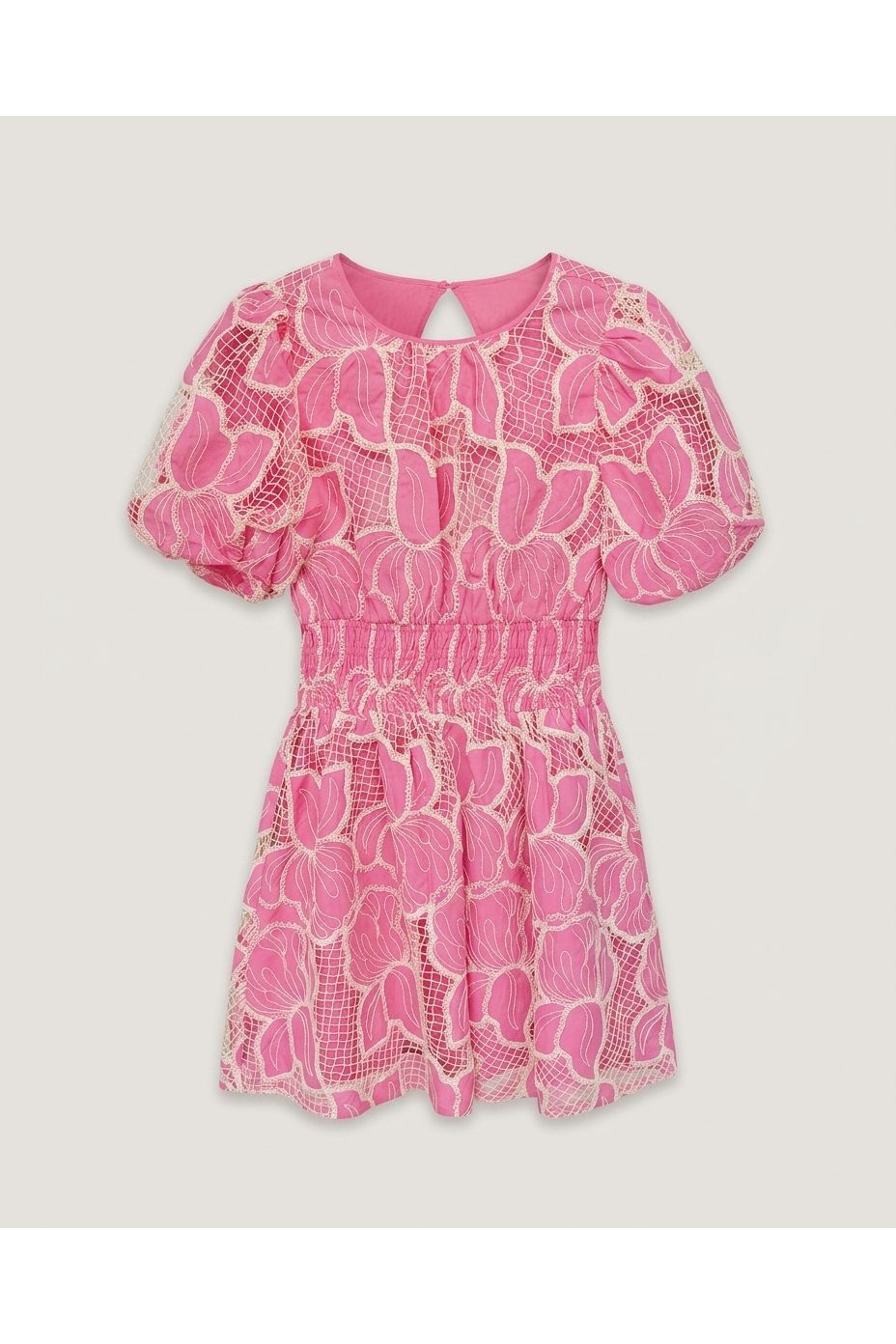 Pink Floral Embroidered Mini Dress