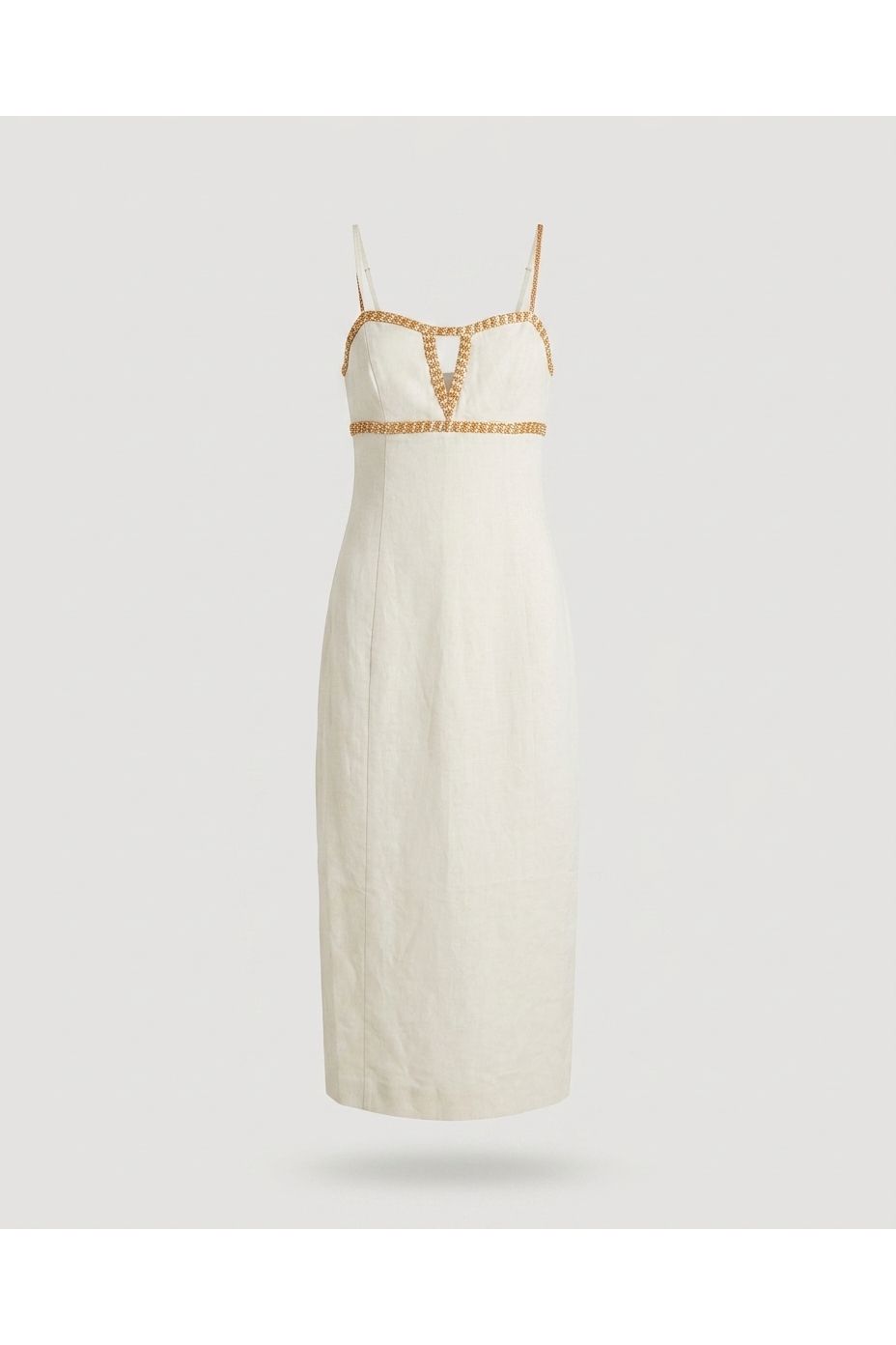 White Beaded Trim Midi Dress