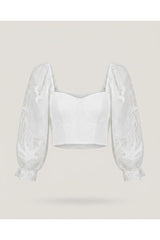 White Cropped Lace Sleeve Top