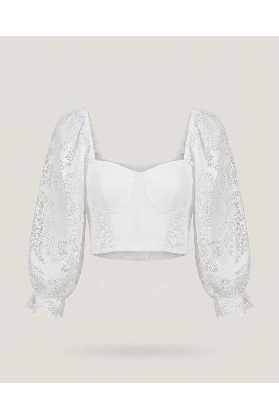 White Cropped Lace Sleeve Top