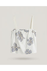 White Embroidered Floral Tank Top