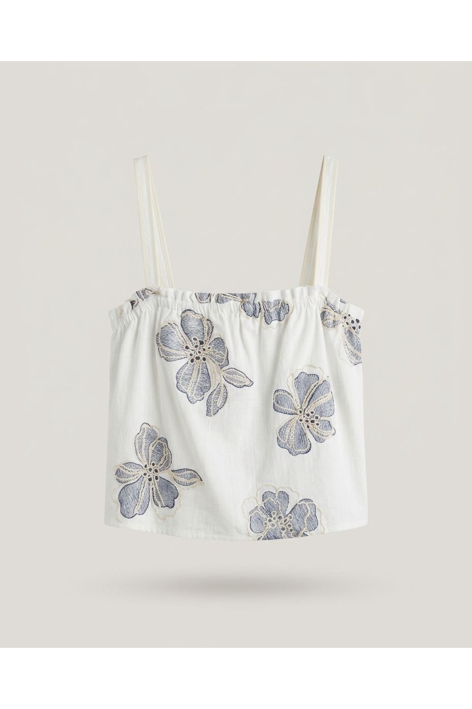 White Embroidered Floral Tank Top