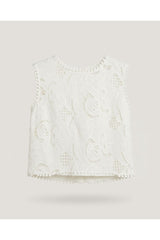 White Embroidered Sleeveless Top