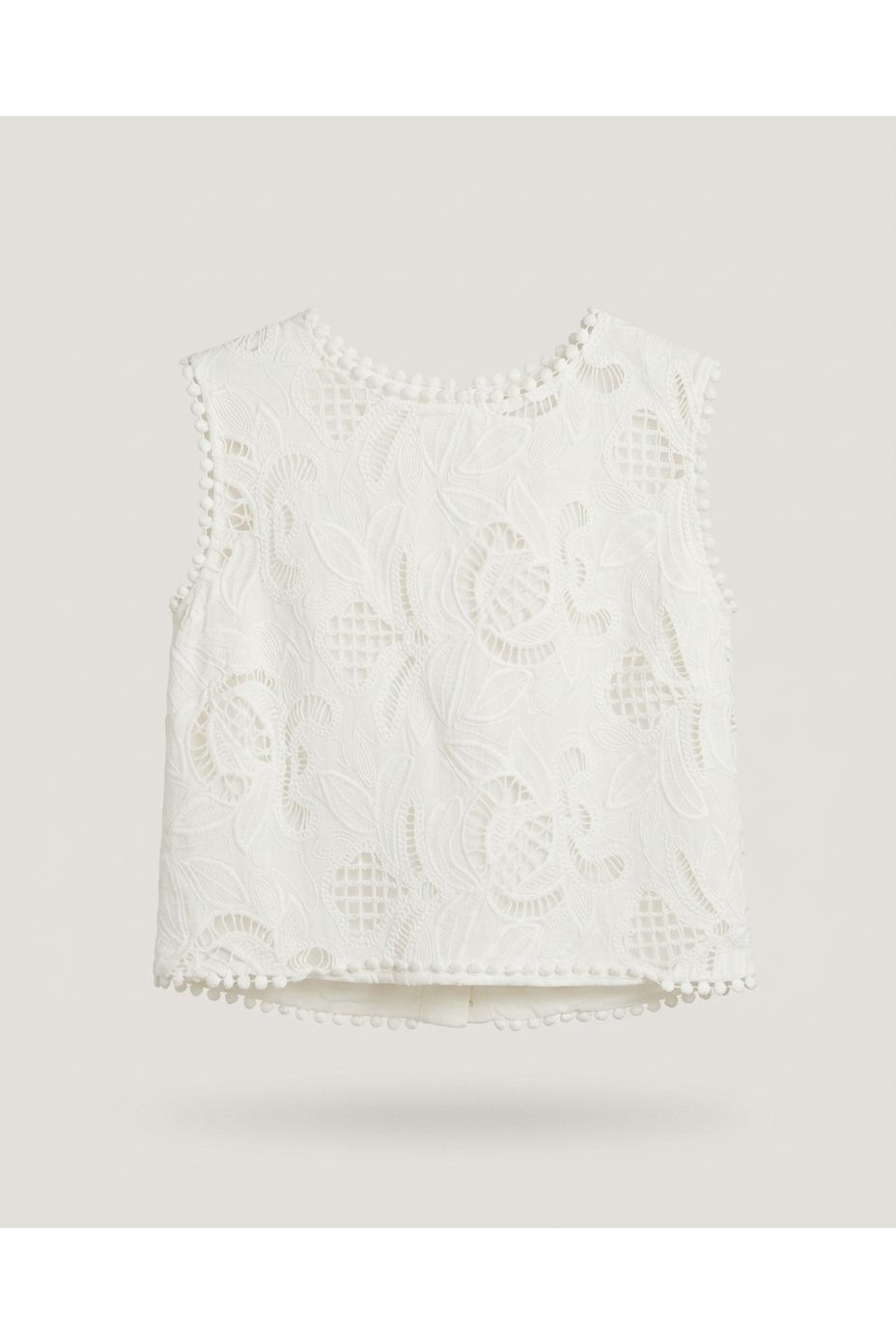 White Embroidered Sleeveless Top