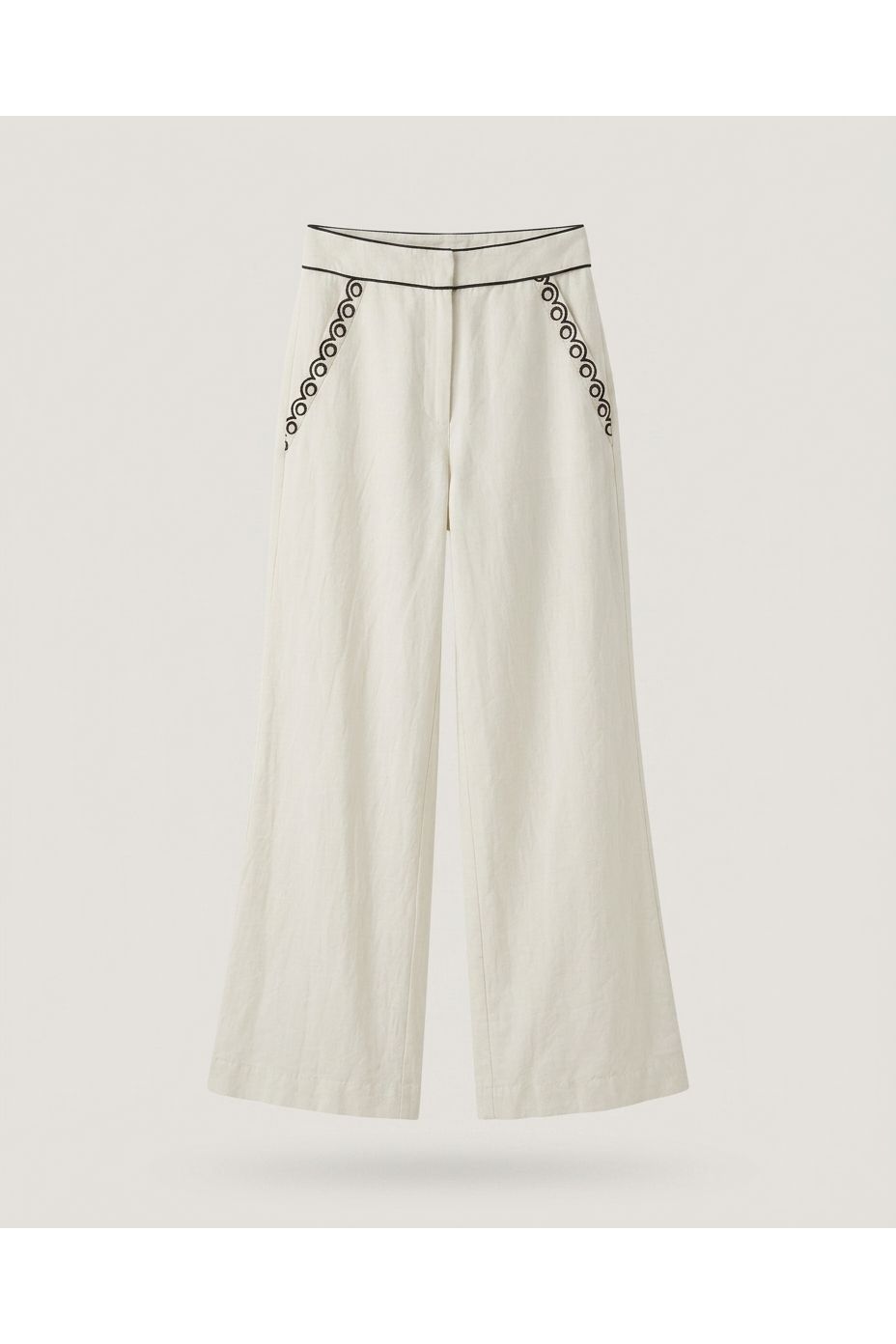 Off White Embroidered Wide Leg Trousers