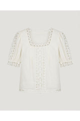 White Eyelet Detail Puff Sleeve Top