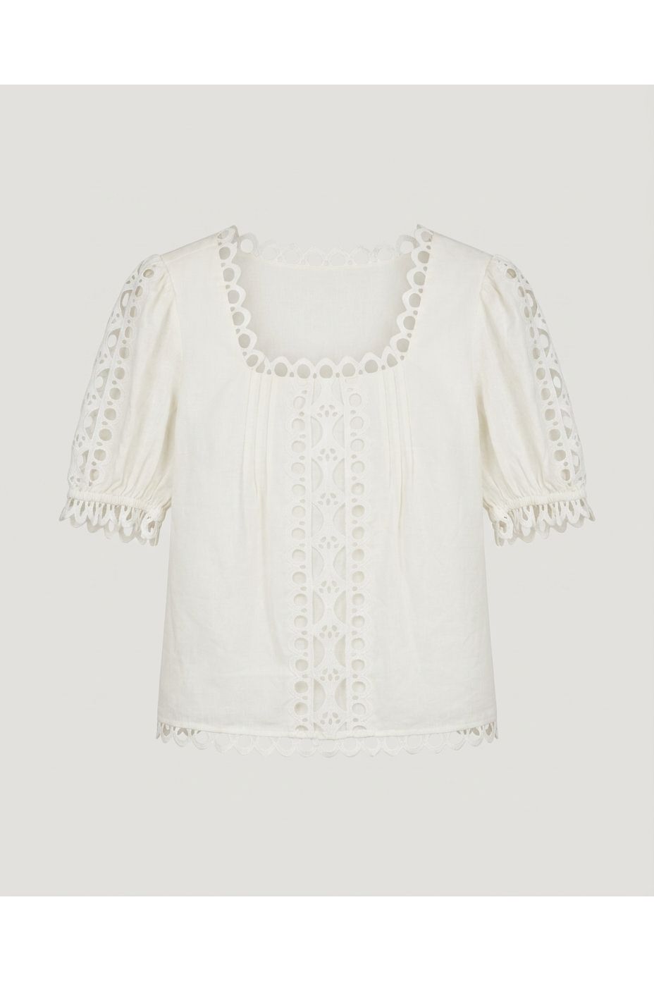 White Eyelet Detail Puff Sleeve Top