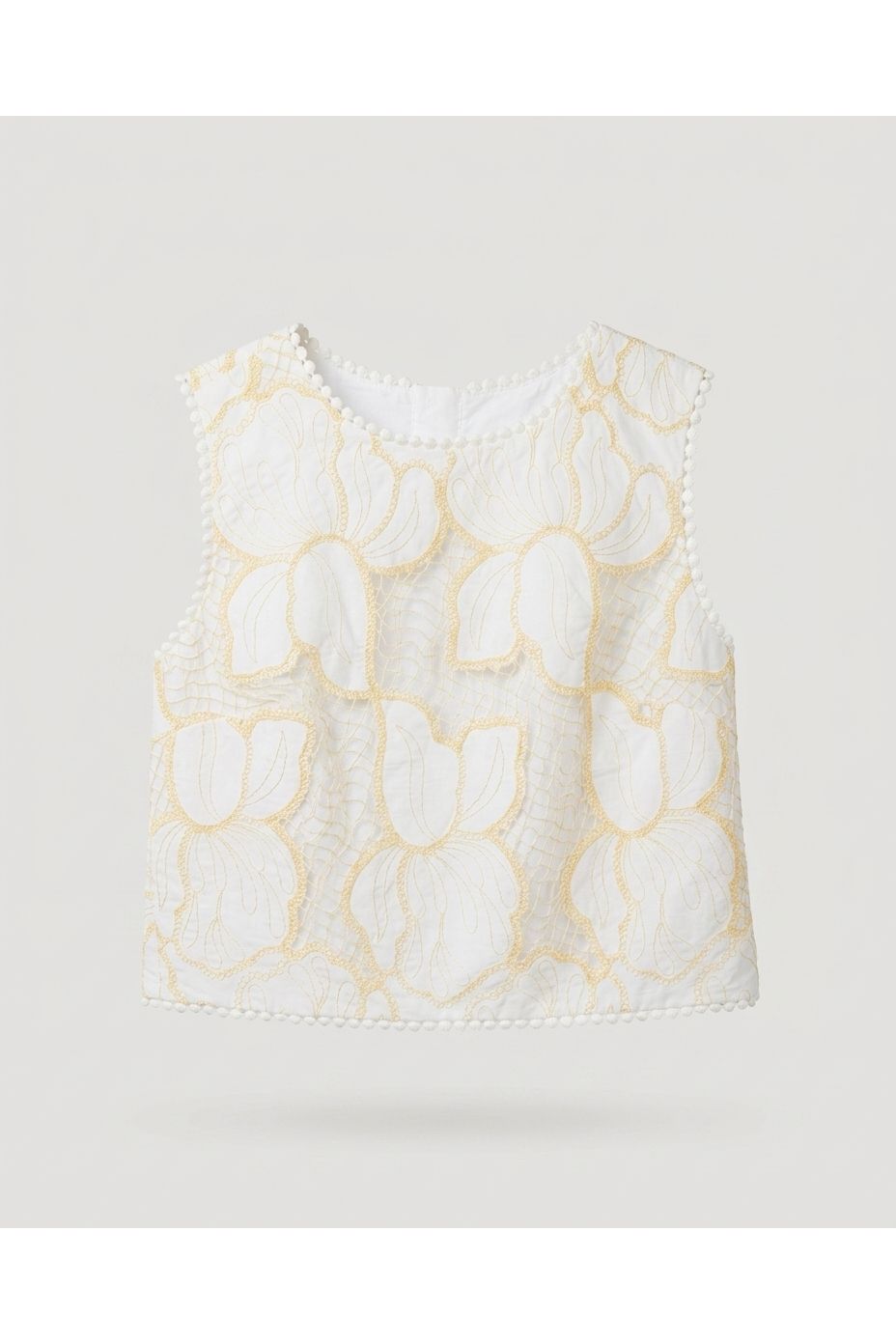 White Floral Embroidered Sleeveless Top