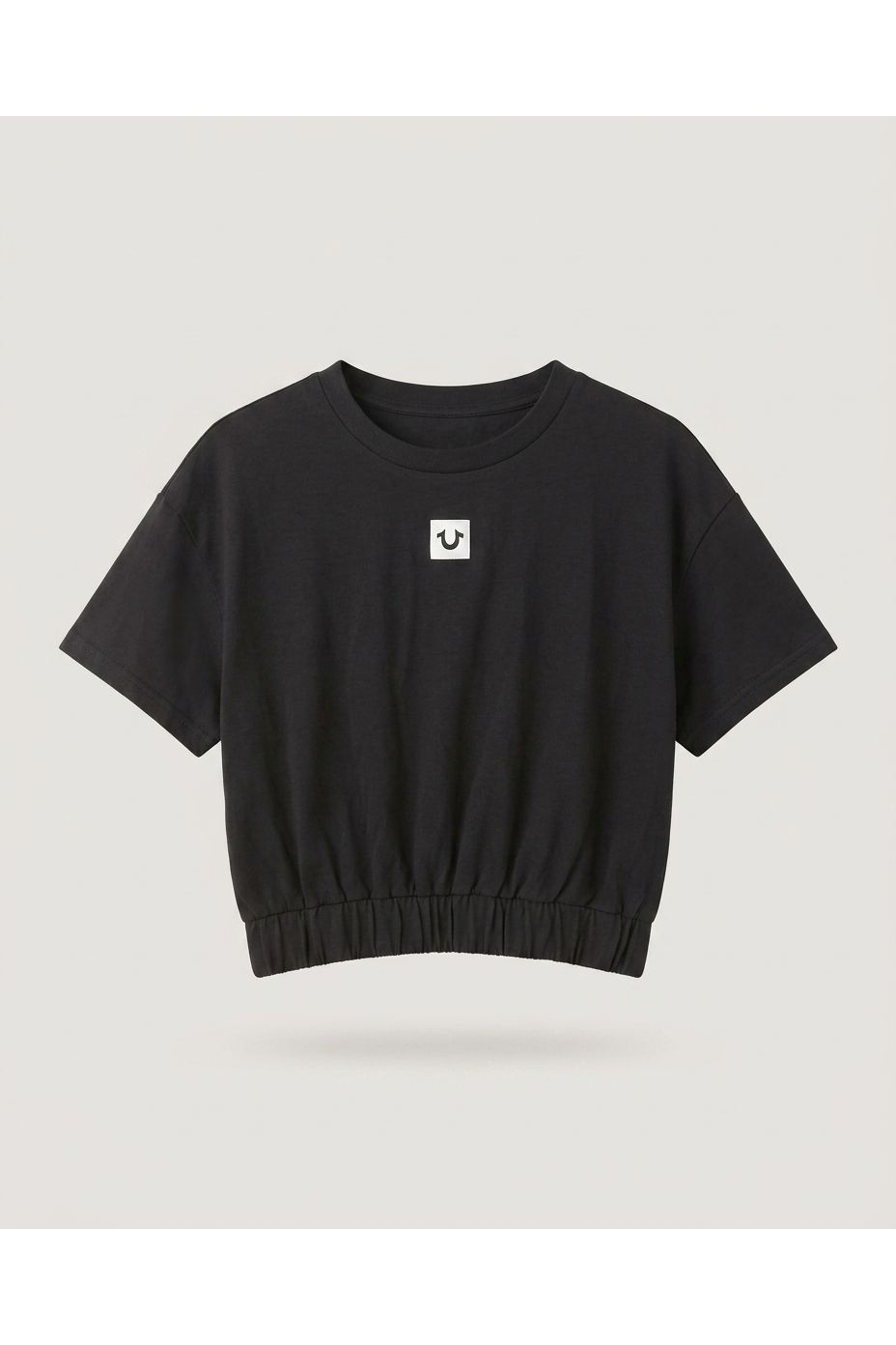 Black Cropped Elastic Hem T-shirt