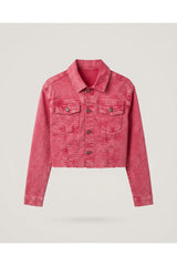 Red Washed Cropped Denim Jacket