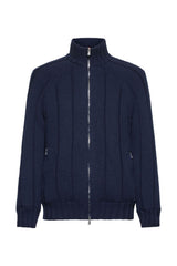 Brunello Cucinelli Men's Navy Wool Zip Knit Jacket