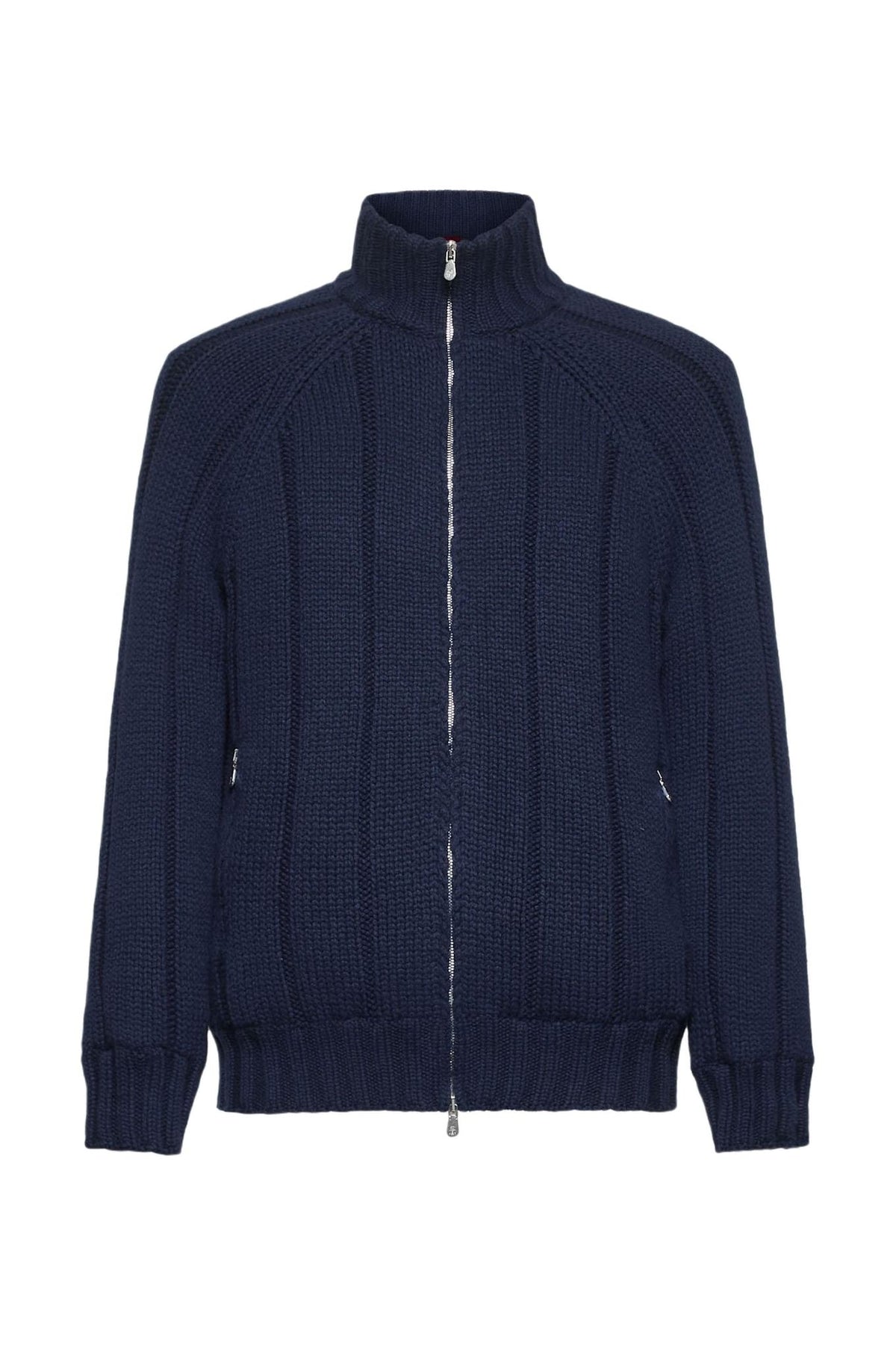 Brunello Cucinelli Men's Navy Wool Zip Knit Jacket