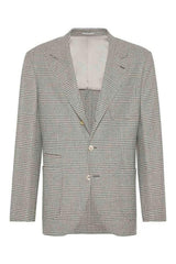 Brunello Cucinelli Men's Gray Wool Silk Plaid Blazer