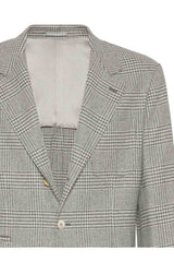 Brunello Cucinelli Men's Gray Wool Silk Plaid Blazer