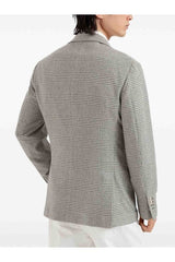 Brunello Cucinelli Men's Gray Wool Silk Plaid Blazer