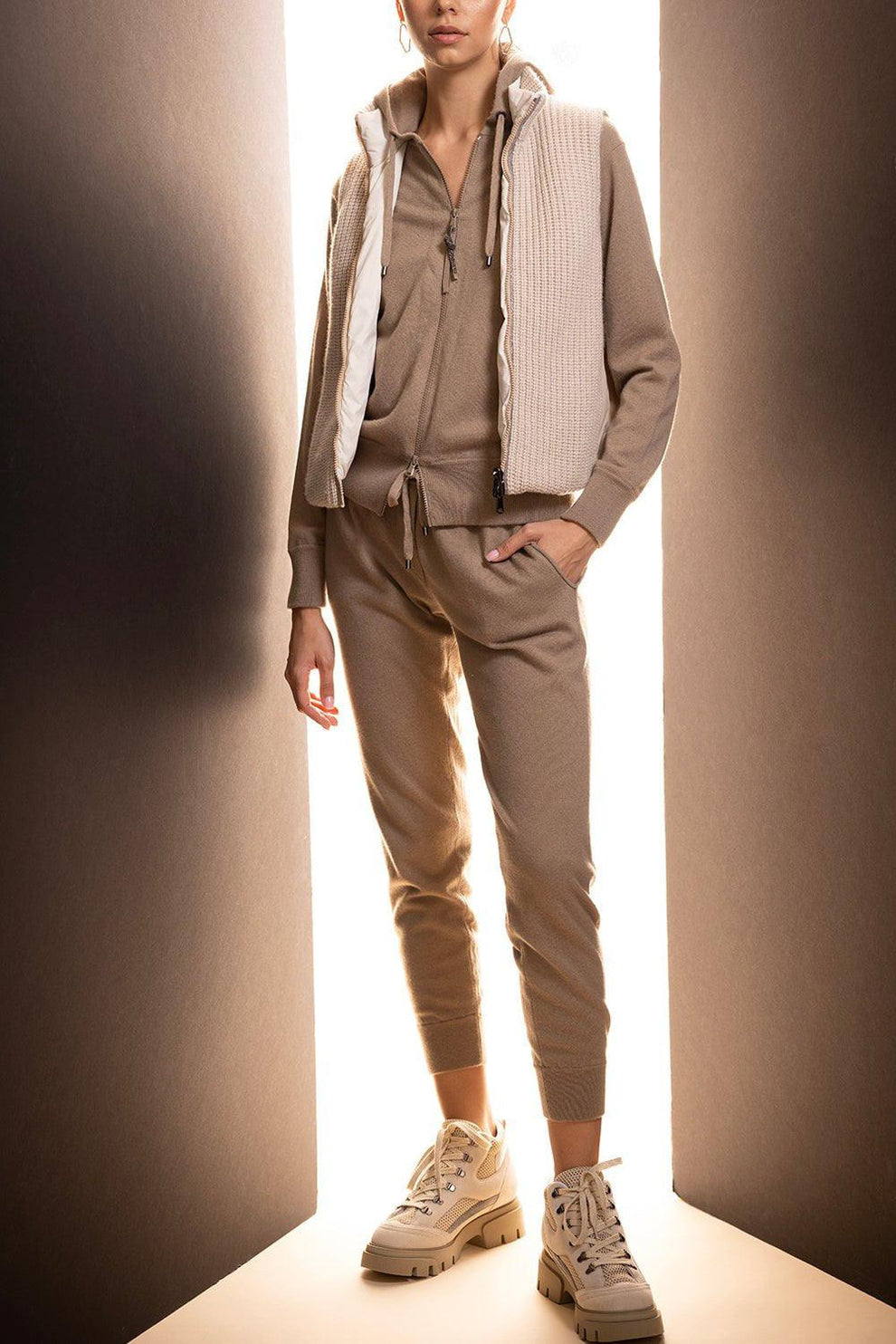 Women's Taupe Wool Jogger Trousers