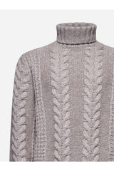 Brunello Cucinelli Men's Taupe Wool Cable Sweater