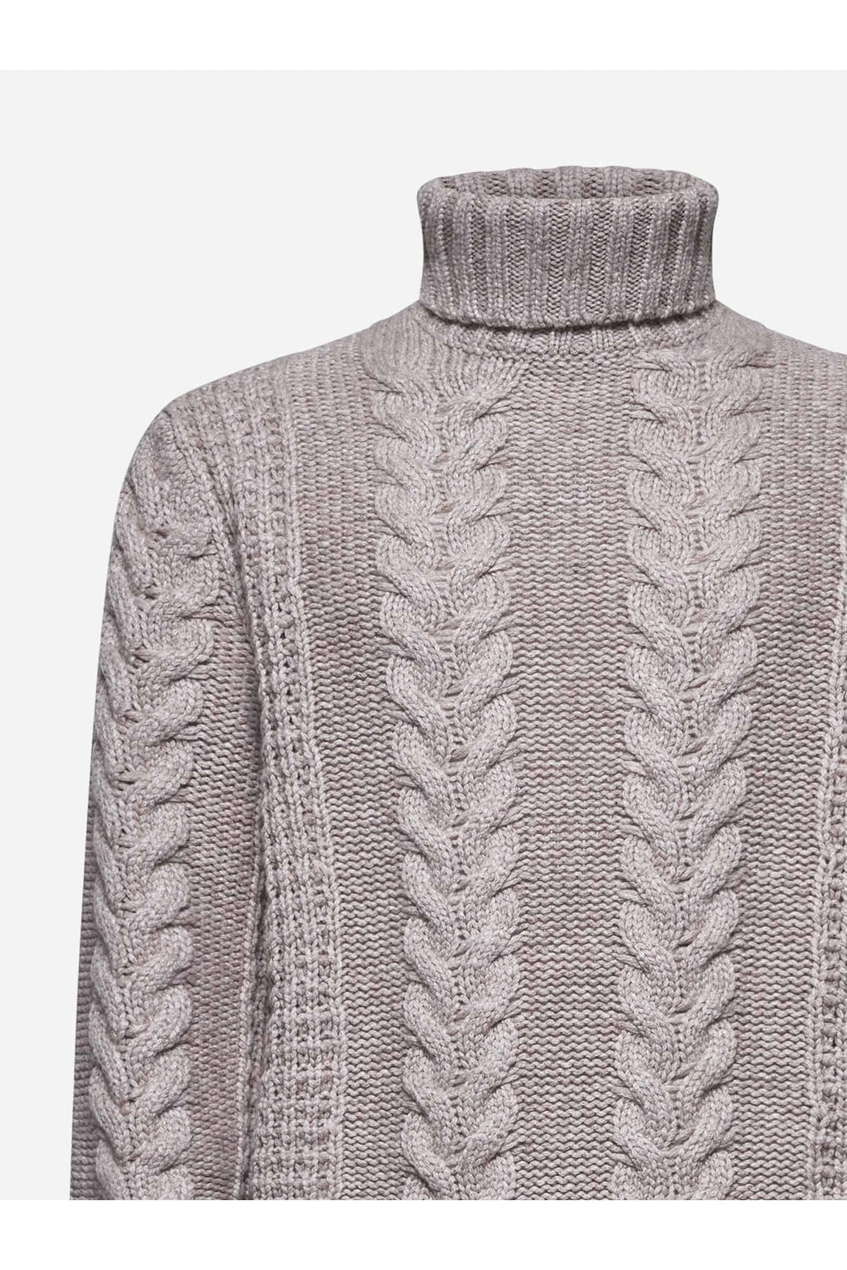 Brunello Cucinelli Men's Taupe Wool Cable Sweater