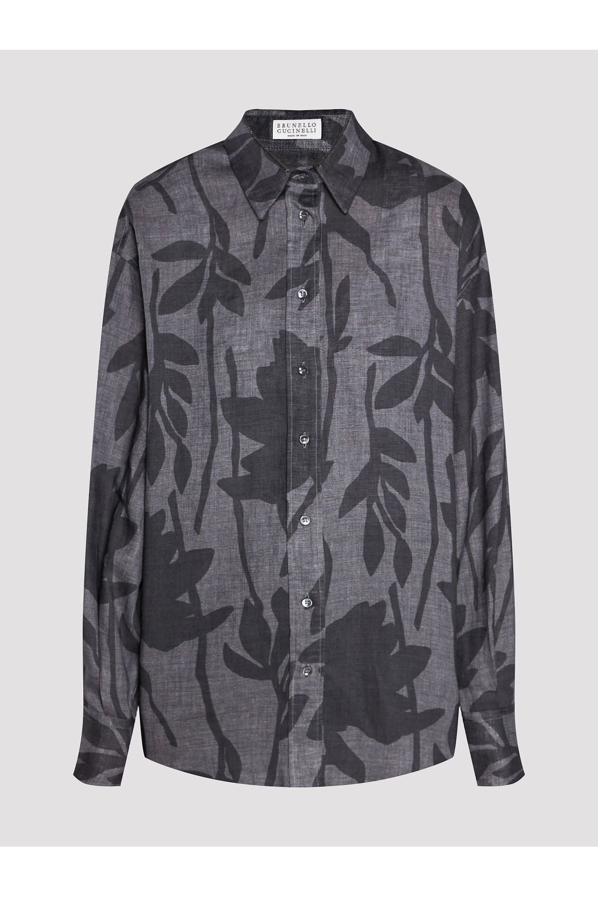 Women's Grey Linen Floral Shirt