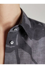 Women's Grey Linen Floral Shirt