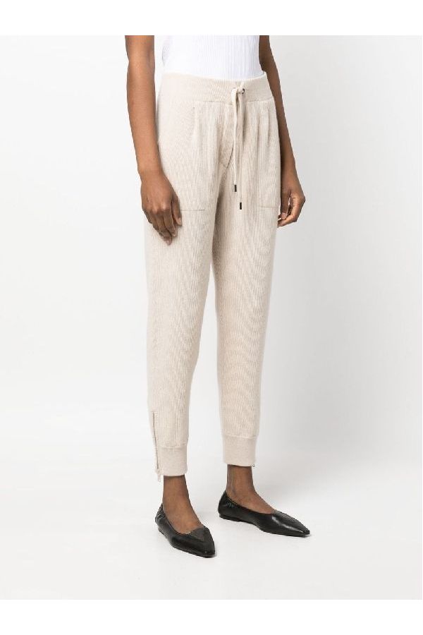 Women's Light Beige Wool Knit Trousers