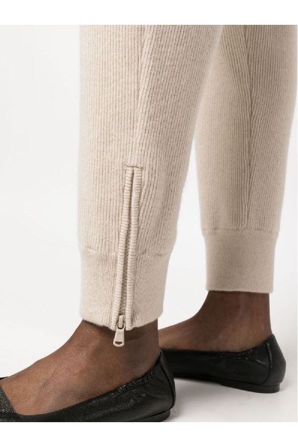Women's Light Beige Wool Knit Trousers