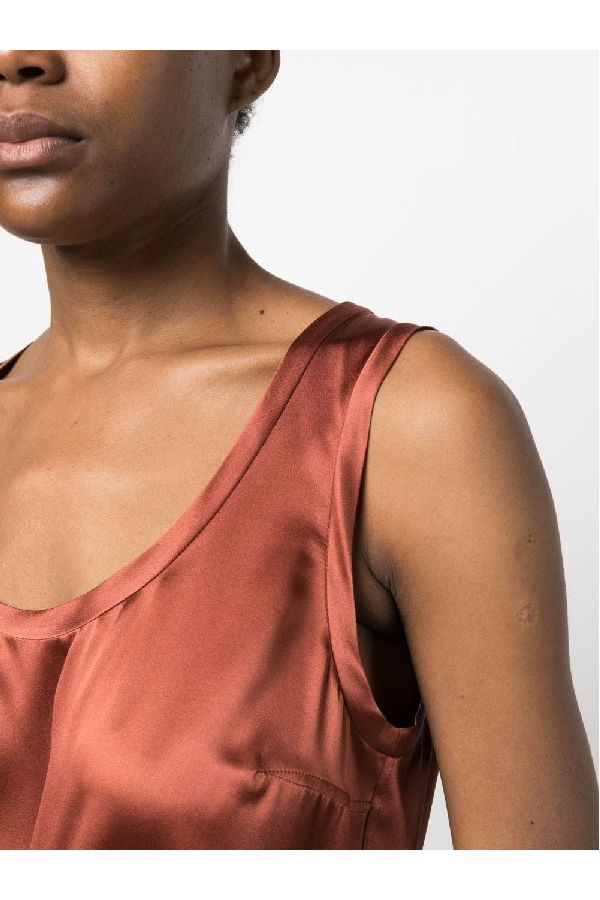 Women's Rust Silk Sleeveless Shirt