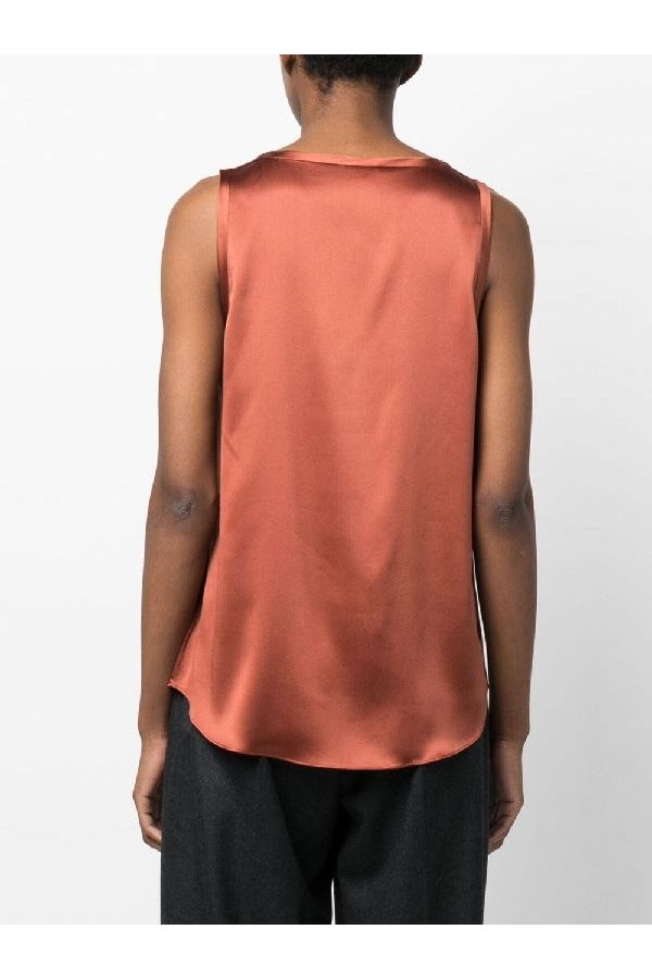 Women's Rust Silk Sleeveless Shirt
