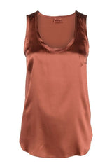 Women's Rust Silk Sleeveless Shirt