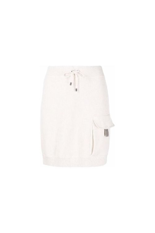 Women's Cream Knit Skirt With Pocket